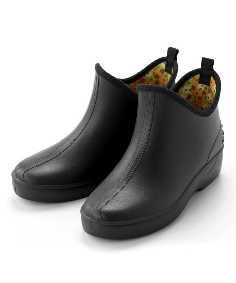 【ゆったり幅広】ショートブーツ（防水仕様）（ワイズ４Ｅ相当）(25. 5-26. 0cm/4E)(ブラック) (レインシューズ・レインブーツ・長靴/靴(レディースシューズ)・バッグ・アクセサリー)