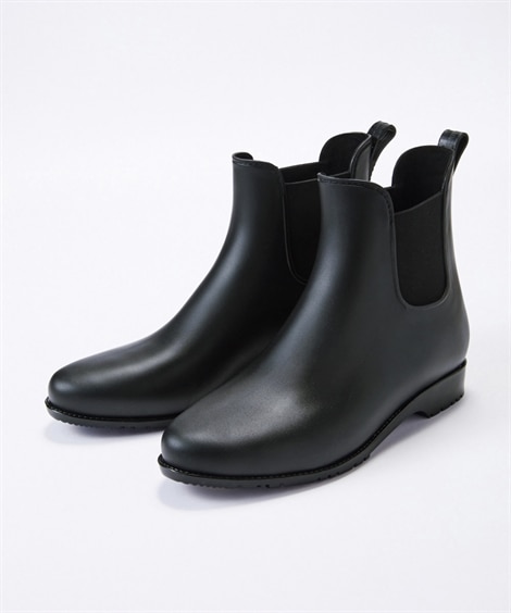 【ゆったり幅広】サイドゴアショートブーツ（防水仕様）（ワイズ４Ｅ相当）(24. 0-24. 5cm/4E)(ブラック) (ブーツ・ブーティ/靴(レディースシューズ)・バッグ・アクセサリー)