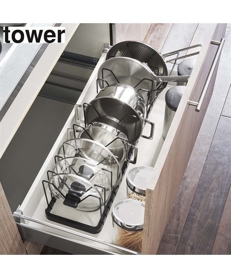 【TOWER】シンク下 伸縮鍋蓋＆フライパンスタンド　キッチン（キッチン周り収納）Tower（タワー）