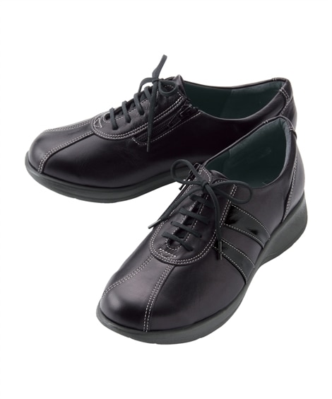 ＜ニッセン＞ 高井さんの靴5E牛革軽量コンフォートシューズ(23. 5cm)(ブラック) (コンフォートシューズ（健康シューズ）/大きいサイズ有レディース(スマイルランド)・幅広靴)