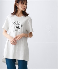 【綿１００％】プリントV ネックチュニックTシャツ（接触冷感・UVカット）（選べる柄）