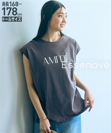 高身長　綿100％フレンチスリーブロゴプリントTシャツ（接触冷感・ＵＶカット）（トールサイズ）Essenave