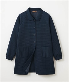 【シニアファッション】衿付軽量キルティングカットソーコート
