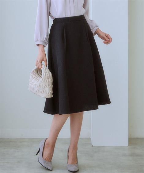 ツイード調フレアスカート(L)(黒) (ひざ丈スカート/レディースファッション)