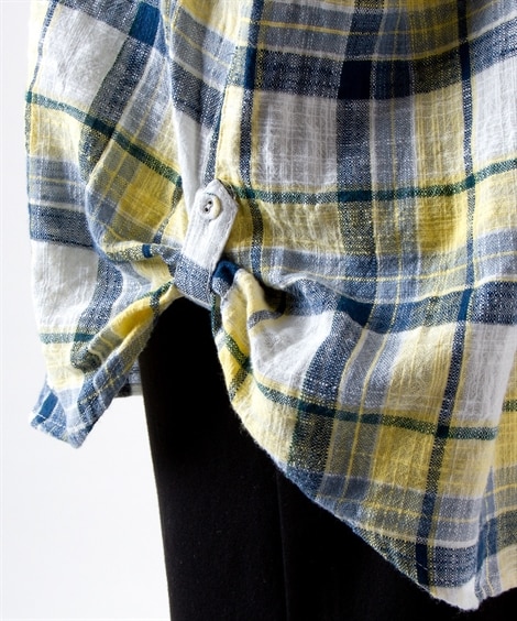 大きいサイズ 綿スラブチェックカウルネックシャツ【Lorenzo Righi】