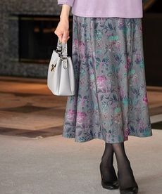 【シニアファッション】ゴブラン調プリントニットスカート