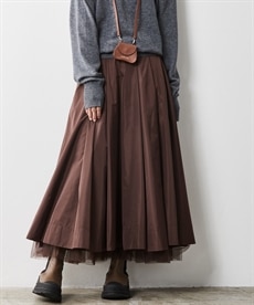 大きいサイズ 裾チュールタックギャザーロングスカート シックスタイル