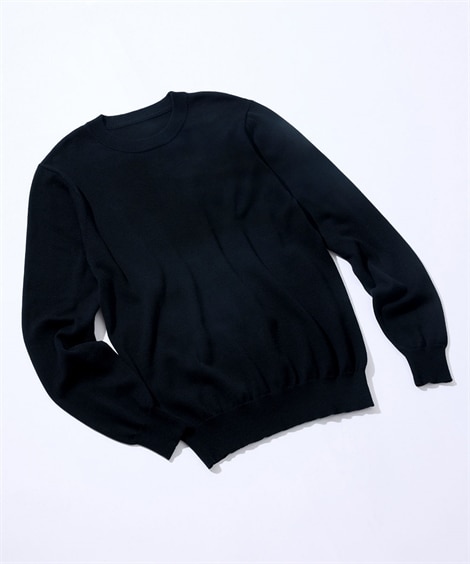 ＜ニッセン＞ 洗える綿１００％クルーネックニット（ハイゲージ）(8L)(黒) (ニット・セーター/メンズファッション)