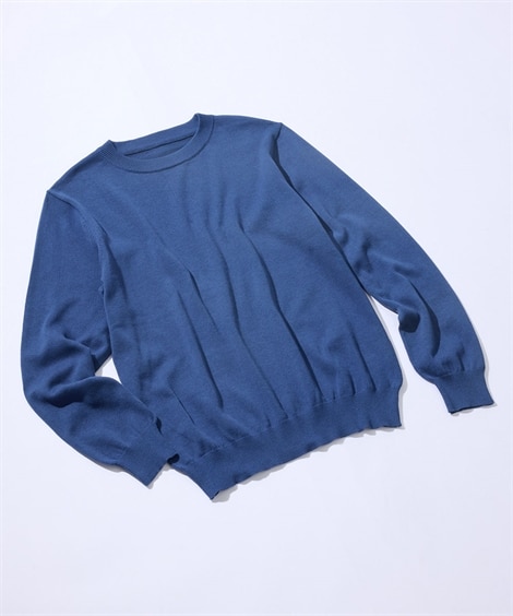 洗える綿１００％クルーネックニット（ハイゲージ）(6L)(ダークブルー/ブルー) (ニット・セーター/メンズファッション/紳士服)