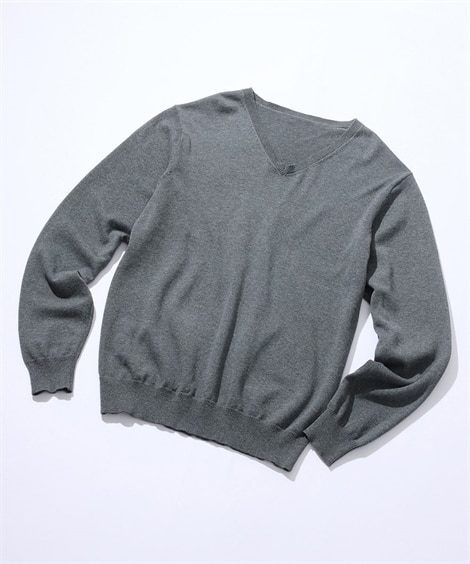 [ニッセン] セーター ニット Vネック 長袖 洗える 綿100% 12ゲージ