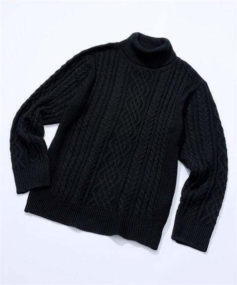 ＜ニッセン＞ ケーブル編タートルネックセーター(3L)(黒) (ニット・セーター/メンズファッション)