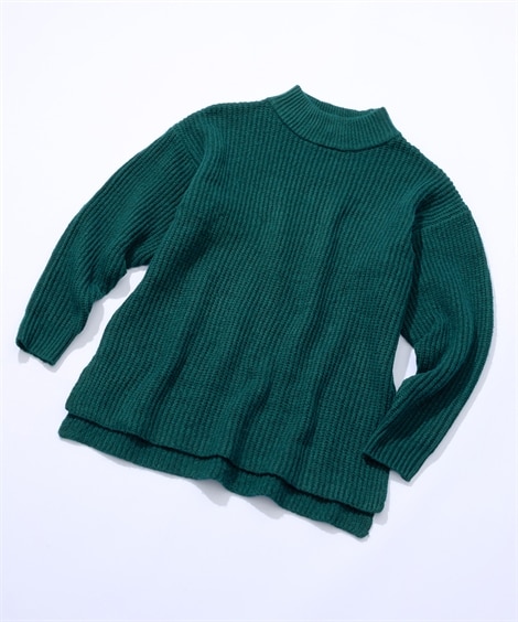 洗える畦編モックネックセーター（５ゲージ）(10L)(ダークグリーン/グリーン) (ニット・セーター/メンズファッション/紳士服)