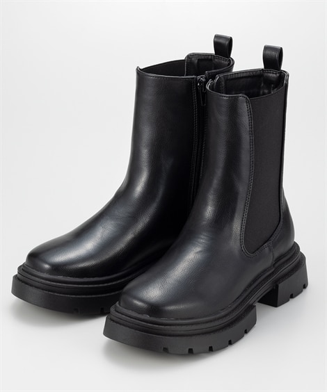 ＜ニッセン＞ ボリュームソールサイドゴアミドルブーツ（低反発中敷）(22. 5cm)(黒) (ブーツ・ブーティ/靴(レディースシューズ)・バッグ・アクセサリー)画像