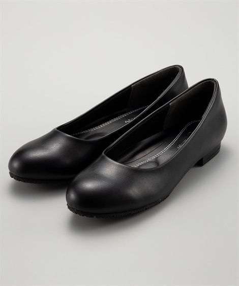ぺたんこソフトプレーンゆったりラウンドトゥパンプス（ワイズ３E）（制菌・消臭・低反発中敷）(25. 5cm)(黒) (パンプス/靴(レディースシューズ)・バッグ・アクセサリー)