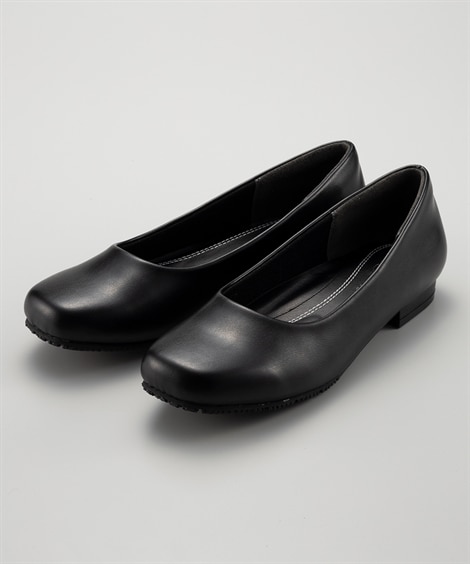 ぺたんこソフトプレーンゆったりスクエアトゥパンプス（ワイズ３E）（制菌・消臭・低反発中敷）(25. 0cm)(黒) (パンプス/靴(レディースシューズ)・バッグ・アクセサリー)