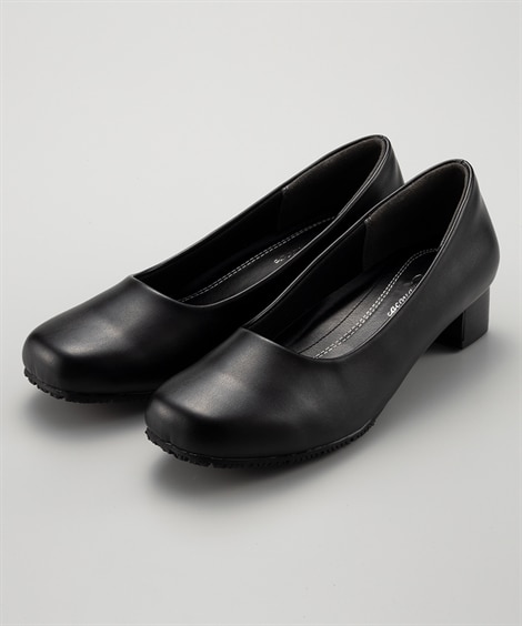 3. 5cmソフトプレーンゆったりスクエアトゥパンプス（ワイズ３E）（制菌・消臭・低反発中敷）(22. 5cm)(黒) (パンプス/靴(レディースシューズ)・バッグ・アクセサリー)