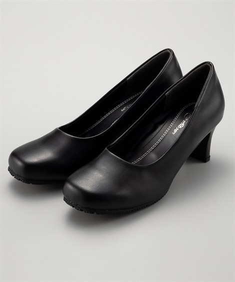 5. 5cmヒールソフトプレーンゆったりスクエアトゥパンプス（ワイズ３E）（制菌・消臭・低反発中敷）(26. 0cm)(黒) (パンプス/靴(レディースシューズ)・バッグ・アクセサリー)