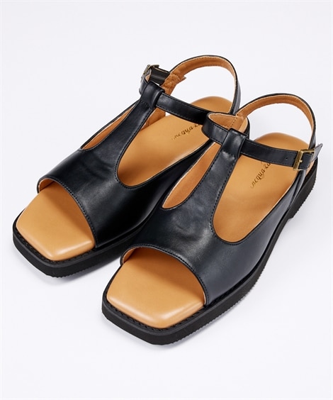 【ゆったり幅広】Tストラップサンダル（低反発中敷）（ワイズ４Ｅ）(26. 0-26. 5cm/4E)(黒) (サンダル/靴(レディースシューズ)・バッグ・アクセサリー)