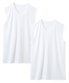 超冷感ＡＩＲ　メッシュV首ノースリーブシャツ２枚組（接触冷感・吸汗速乾・UVカット）