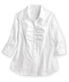 形態安定ドビー織胸ギャザー7分袖シャツ（ゆったりバスト）