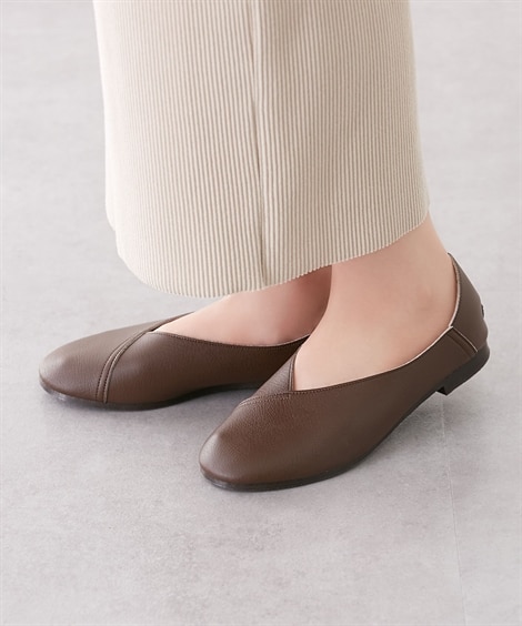 【ゆったり幅広】日本製 やわらかＶカットシューズ（ワイズ４Ｅ）(26. 5cm/4E)(ダークブラウン/ブラウン) (シューズ（フラットシューズ・その他）/靴(レディースシューズ)・バッグ・アクセサリー)