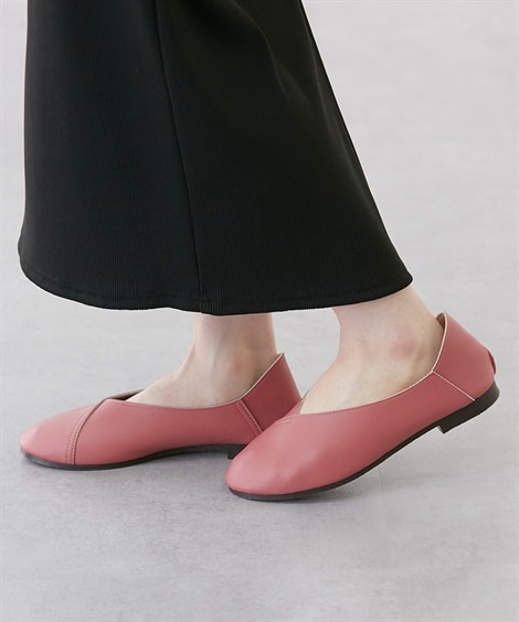 【ゆったり幅広】日本製 やわらかＶカットシューズ（ワイズ４Ｅ）(25. 5cm/4E)(グレイッシュピンク/グレー/ピンク) (シューズ（フラットシューズ・その他）/靴(レディースシューズ)・バッグ・アクセサリー)
