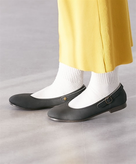 【ゆったり幅広】日本製 ２WAYフラットシューズ（ワイズ４Ｅ）(25. 5cm/4E)(ブラック) (シューズ（フラットシューズ・その他）/靴(レディースシューズ)・バッグ・アクセサリー)