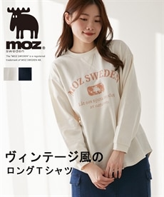 moz（モズ）綿100％ヴィンテージ風ロゴプリント長袖Tシャツ