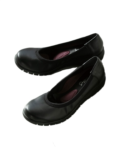 ＜ニッセン＞ RAKUNA 整体シャーリングバレエ(24. 0cm)(ブラック) (コンフォートシューズ（健康シューズ）/大きいサイズ有レディース(スマイルランド)・幅広靴)