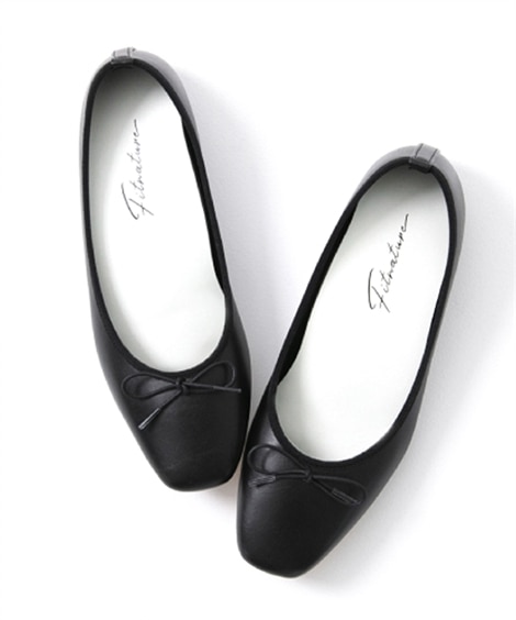 ＜ニッセン＞ Fitnature フィットフットバレエ スクエアトゥ(22. 5cm)(ブラック) (コンフォートシューズ（健康シューズ）/大きいサイズ有レディース(スマイルランド)・幅広靴)画像