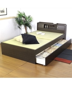 【日本製】高さ3段階調節　棚・照明・引き出し収納付き畳ベッド