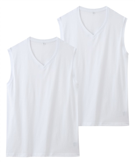ひんやり冷感・綿１００％・速乾V首スリーブレスシャツ２枚組(5L)(白) (タンクトップ・ノースリーブインナー/メンズファッション/紳士服)