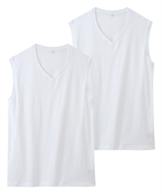 ひんやり冷感・綿１００％・速乾V首スリーブレスシャツ２枚組