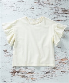 綿１００％梨地袖フリル半袖Tシャツ