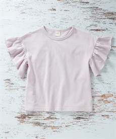 綿１００％梨地袖フリル半袖Tシャツ