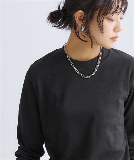 吸湿発熱 綿混プチハイネックフライスTシャツ(L)(黒) (Tシャツ・カットソー/レディースファッション)