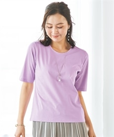 【シニアファッション】日本製・綿100％5分袖クルーネックTシャツ