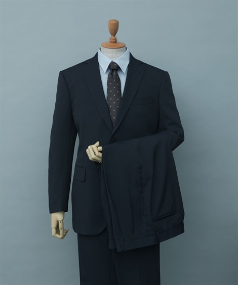 ＜ニッセン＞【紳士服】 洗える背抜きツーパンツスーツ（シングル２つボタン＋ツータックパンツ２本）(E6)(ネイビー系/ネイビー) (ビジネススーツ/メンズファッション)画像