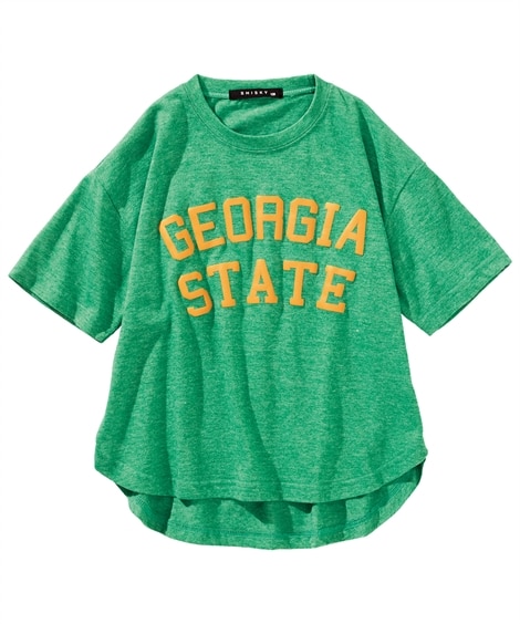 ビッグシルエットラウンドヘムプリントTシャツ(150cm)(杢グリーン/グリーン) (Tシャツ・カットソー/子供服・子供用品・キッズ)