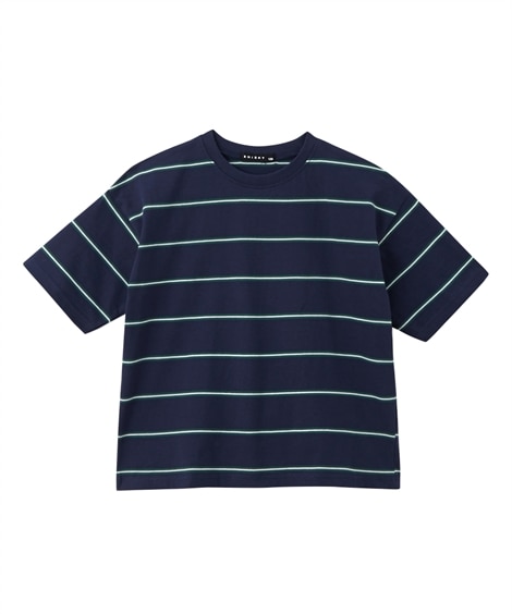 ビッグシルエットボーダー半袖Tシャツ(120cm)(ネイビー) (Tシャツ・カットソー/子供服・子供用品・キッズ)