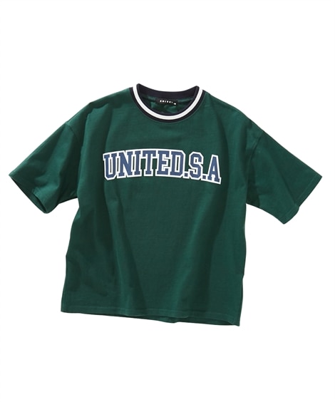 ラインリブシンプルロゴTシャツ(160cm)(グリーン) (Tシャツ・カットソー/子供服・子供用品・キッズ)