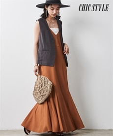 大きいサイズ 裾フレアキャミソールマキシワンピース シックスタイル