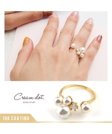 【Creamdot.】指と指の間をフェイクパールとビジューが飾るフォークリング