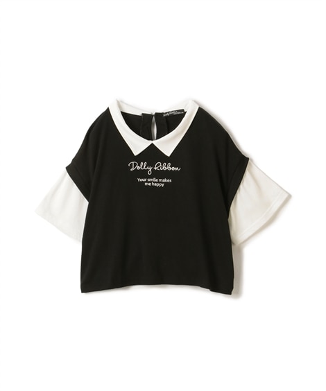 ドロップショルダーレイヤード風Tシャツ(160cm)(ブラック) (パンツ・ズボン/子供服・子供用品・キッズ)