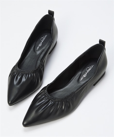 【ゆったり幅広】ポインテッドトゥシャーリングシューズ（低反発中敷）（ワイズ４Ｅ）(25. 0-25. 5cm/4E)(黒) (パンプス/靴(レディースシューズ)・バッグ・アクセサリー)