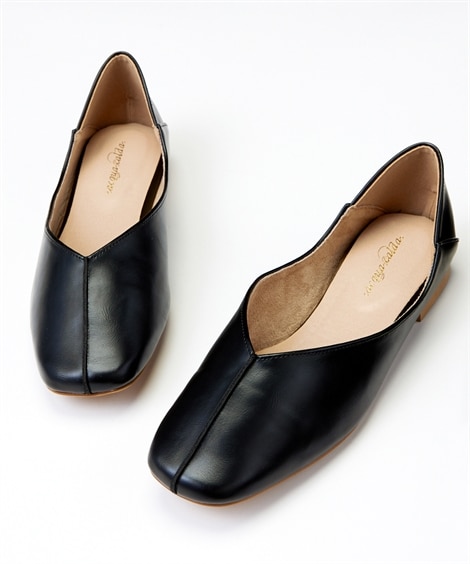 【ゆったり幅広】スクエアトゥセンターシームバブーシュ（低反発中敷）（ワイズ４Ｅ）(23. 0-23. 5cm/4E)(黒) (パンプス/靴(レディースシューズ)・バッグ・アクセサリー)