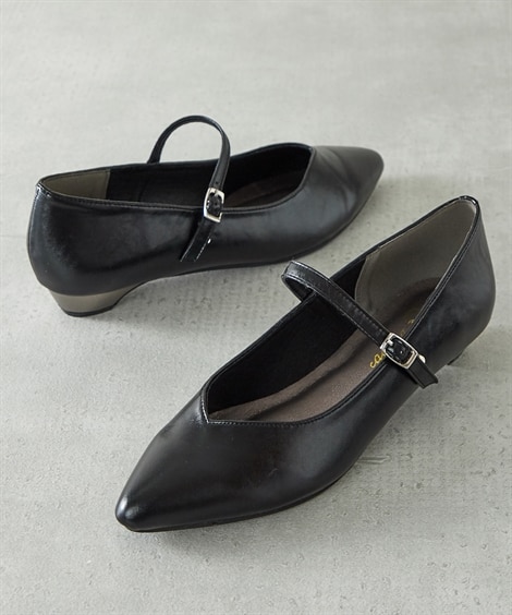 ポインテッドトゥローヒールパンプス（ワイズ２Ｅ）(24. 0-24. 5cm)(ブラック) (パンプス/靴(レディースシューズ)・バッグ・アクセサリー)