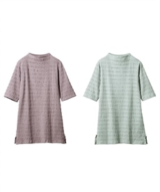 【シニアファッション】涼やか綿混ジャカードチュニック２色組