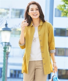 【シニアファッション】綿麻7分袖羽織りジャケット
