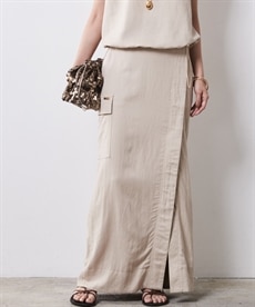 大きいサイズ レーヨン麻アウトポケットロングタイトスカート シックスタイル